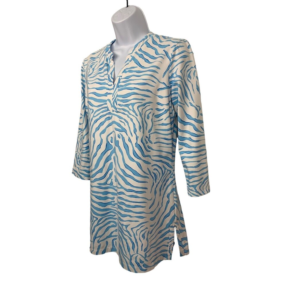 J. McLaughlin Women size S Blue Zebra Print Tunic Top Catalina Cloth 3/4 Sleeve - Picture 5 of 8